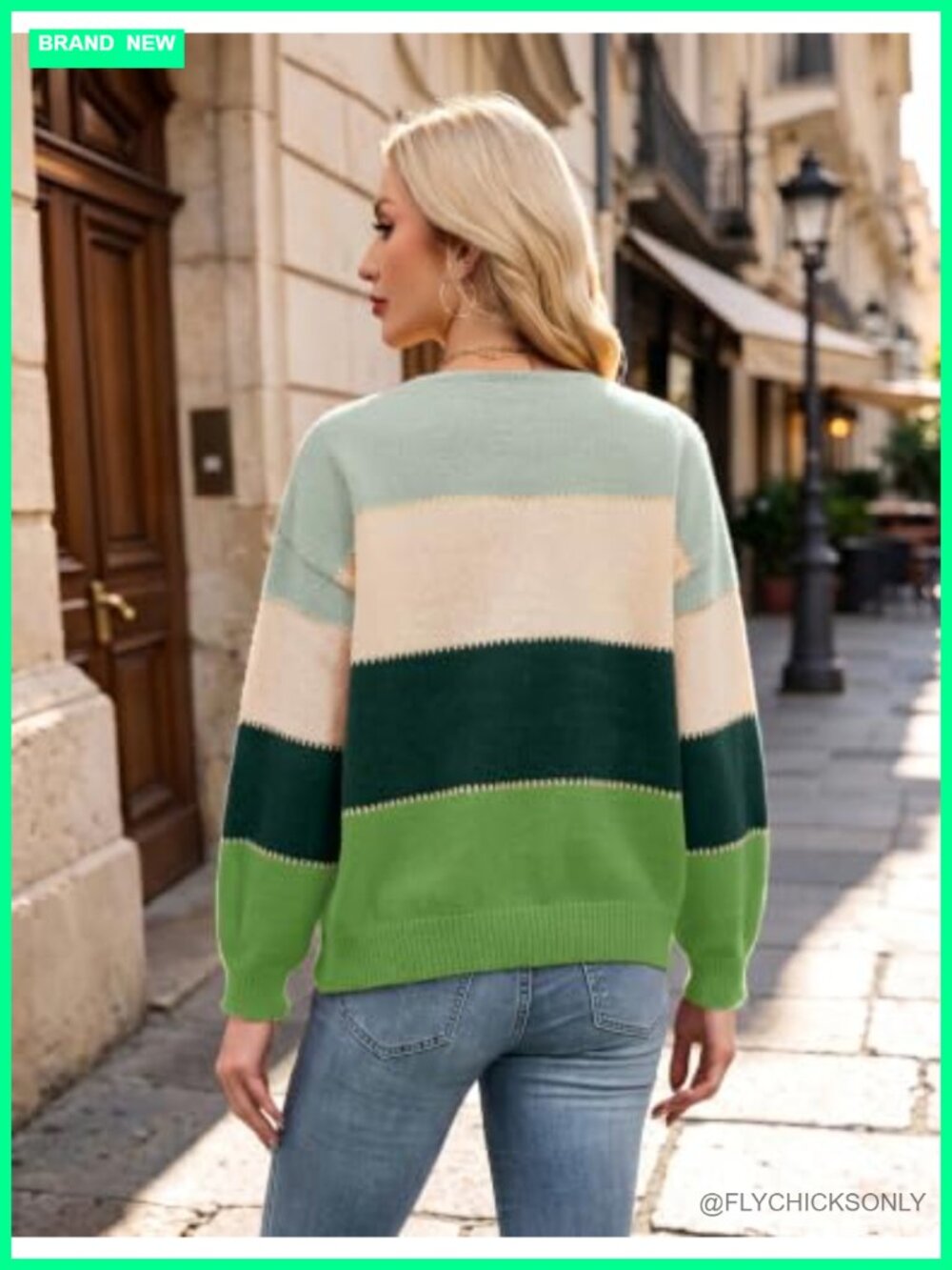 Oversized Striped Color Block Pullover Sweater - Picture 2 of 6